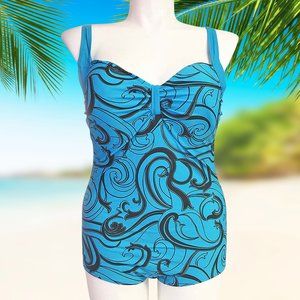 1pc Aqua Blue Swimwear Womens Size 10 Fashion Paisley Print One Piece Swimsuit